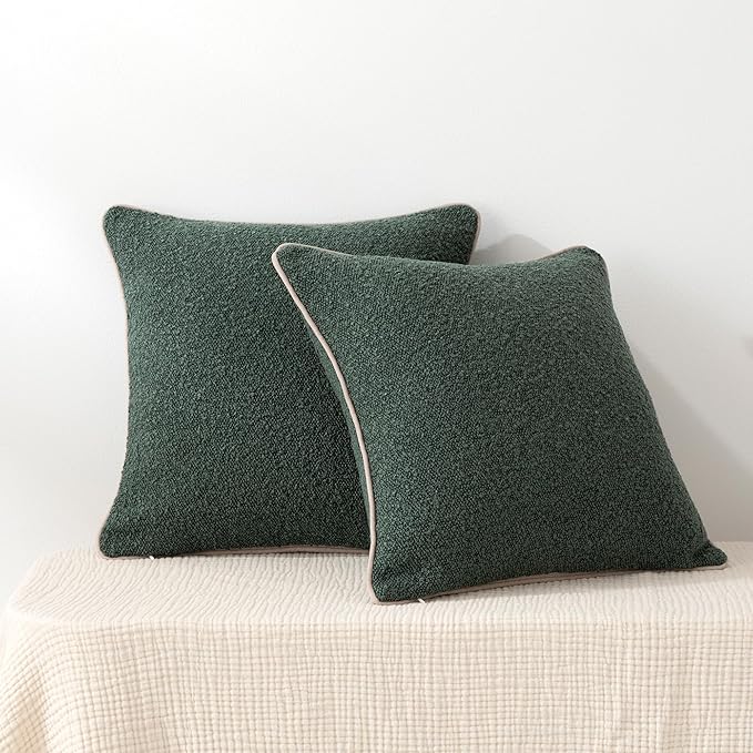 Amazon Basics Boucle Throw Pillow Covers for Couch, Living Room, Home Decor with Hidden Zipper, Green, 24×24in, Pack of 2