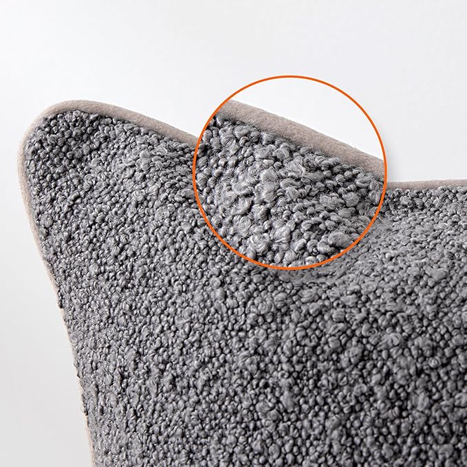 Amazon Basics Boucle Lumbar Throw Pillow Covers for Couch, Living Room, Home Decor with Hidden Zipper, Grey, 12×20in, Pack of 2