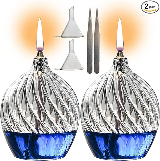2Pcs Refillable Liquid Petite Glass Oil lamp, Sturdy Borosillicate Glass Oil Candle, Unique Internal Thread Appearance for Fine Dining & Restaurants or Home