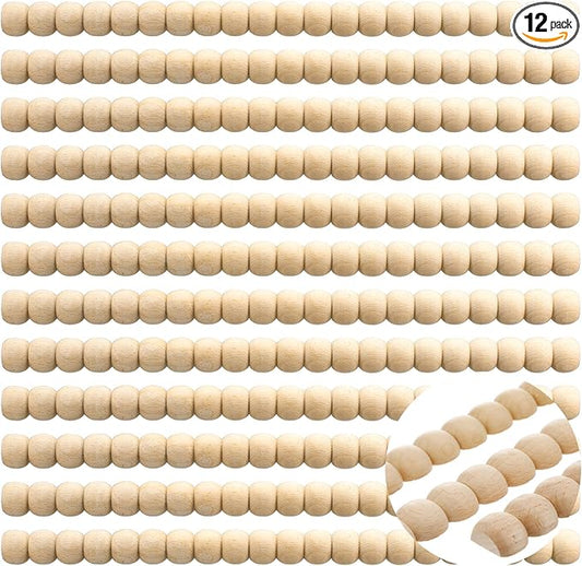 Nuanchu 12 Pcs Decorative Beaded Wood Trim Molding Half Wooden Beads Bobbin Trims 15.75 Inch Unfinished 3D Pearl Paintable Wood Molding for DIY Crafts Home Wall Cabinet Shelf Window Door (24 mm)