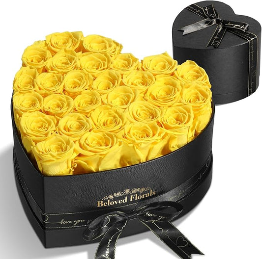 27 Preserved Flowers Rose Birthday Gifts for Women Her Mom Wife Girlfriend Grandma on Valentines Mothers Day Christmas Anniversary Romantic(Yellow)