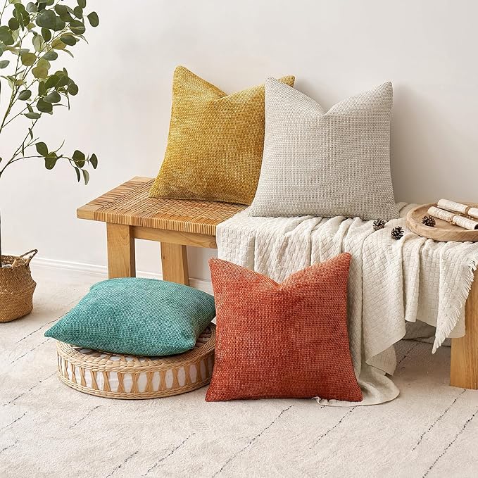 MIULEE Pack of 2 Couch Throw Pillow Covers 20x20 Inch Aqua Green Modern Boho Accent Decorative Pillow Covers Soft Chenille Farmhouse Cushion Covers for Home Decor Bed Sofa Living Room