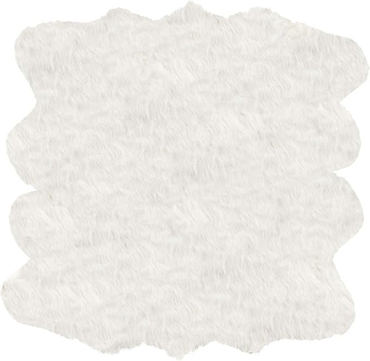Luxe Gordon Faux Fur Rug with Soft and Fluffy Pile | Machine Washable Living Room Rug with Anti-Slip Backing | Cruelty-Free Area Rugs for Office or Bedroom, White, 6 ft x 6 ft