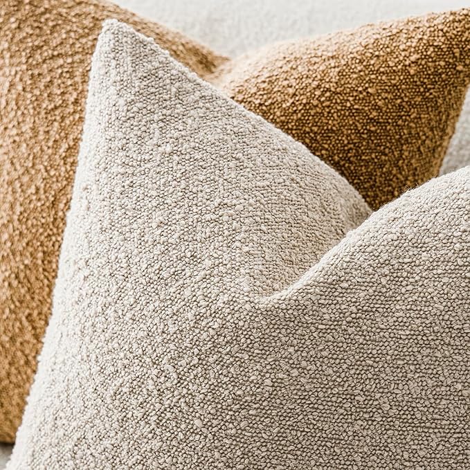 Foindtower Textured Boucle Throw Pillow Covers Accent Solid Lumbar Pillow Cases Cozy Soft Decorative Couch Cushion Case for Chair Sofa Bedroom Living Room Home Decor, 12 x 20 Inch,Beige Oatmeal