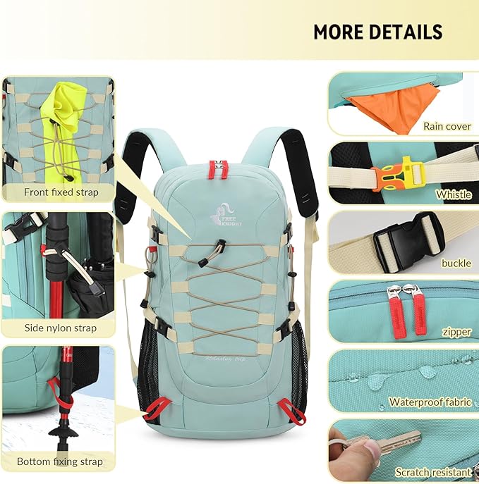 Bseash 40L Waterproof Hiking Camping Backpack with Rain Cover, Outdoor Sport Travel Bag Daypack for Climbing Skiing Cycling (Army Green)