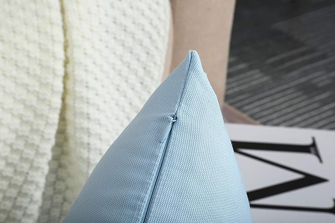 TangDepot Handmade Decorative Solid 100% Cotton Canvas Throw Pillow Covers/Pillow Shams, (14"x14", Light Blue)