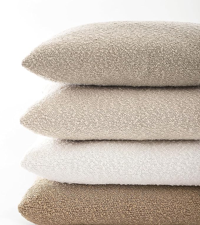Boucle Decorative Throw Pillow Covers for Couch Set of 2, 18x18 inches, Oatmeal