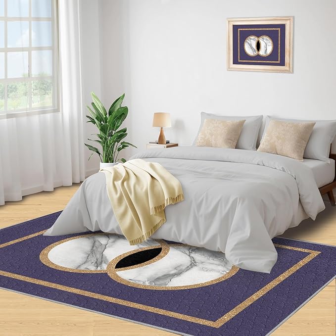 Marble Area Carpet Elegant Purple Marble Area Rugs for Living Room Modern Minimalist Rug Modern Light Luxury Geometric Carpet for Bedroom Entrance Door 5x7ft