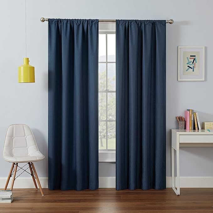 ECLIPSE Kendall Modern Blackout Thermal Rod Pocket Window Curtain for Bedroom or Living Room (1 Panel), 42 in x 95 in, Kendall Denim