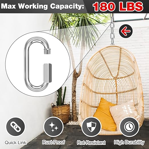 M3.5-30 Pack 1.46” Quick Links Chain Connectors, 1/8″ Galvanized Chain Locking Hooks, 180LBS Heavy Duty Thread Quick Link Clips, Twist Oval Keychain D Shape for Swing, Backpack, Key Ring