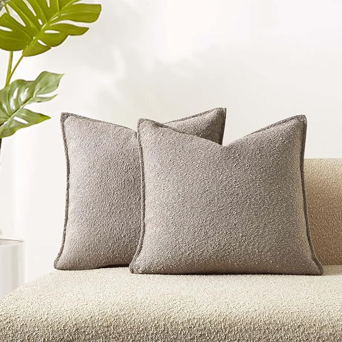 JUSPURBET 18x18 Throw Pillow Covers Set of 2 Decorative Pillow Covers for Couch Sofa Bed Cozy Boucle Textured Cushion Covers Cases with Invisible Zipper for Living Room Home Decor,Gray