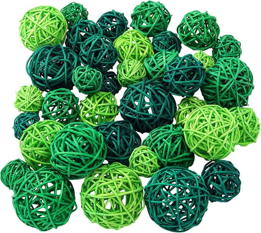 Patelai 36 Pcs Wicker Rattan Balls Decorative Balls for Vase Centerpiece Bowls Orbs Filler for Home Decor,4 Sizes (Dark Green, Grass Green, Fluorescent Green,2.4'',2'',1.6'',1.2'')
