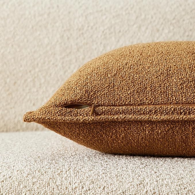 JUSPURBET 22x22 Throw Pillow Covers Set of 2 Decorative Pillow Covers for Couch Sofa Bed Cozy Boucle Textured Cushion Covers Cases with Invisible Zipper for Living Room Home Decor,Mustard Yellow