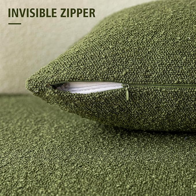 Foindtower Textured Boucle Throw Pillow Covers Accent Solid Lumbar Pillow Cases Cozy Soft Decorative Couch Cushion Case for Chair Sofa Bedroom Living Room Home Decor, 12 x 20 Inch,Green