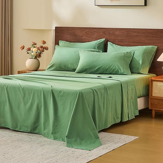 MEISHANG 100% French Pure Linen Sheets Cal King Size - 6 PC Extra Deep Pocket Sheet Set, Soft Durable Flax Linen, Anti-Tear Breathable & Oeko-Tex Certified 18-24 Deep Pocket,All Season(Sage Green)