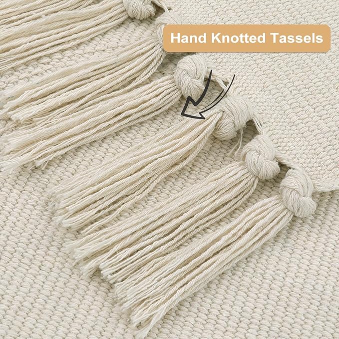 Uphome Boho Area Rug 3'x5' Washable Evil Eye Tufted Bedroom Rug with Tassels Soft Cotton Woven Entryway Rug Modern Minimalist Beige Floor Mats for Home Living Room Kitchen Hallway