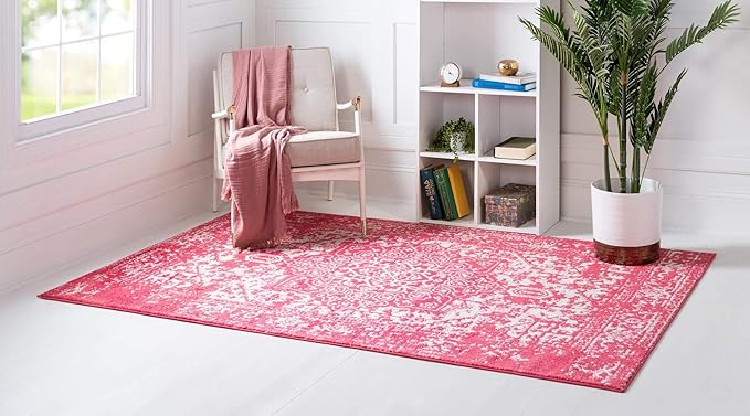 Rugs.com Arlington Collection Rug – 6' x 9' Pink Medium-Pile Rug Perfect for Living Rooms, Large Dining Rooms, Open Floorplans