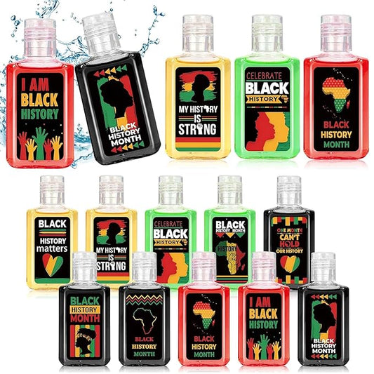 50 Pack Black History Mini Hand Sanitizer Bulk 1fl oz Travel Size Hand Sanitizer Hand Soap Gifts Black History Month Party Decor for Office Home Women Men Teacher Guest