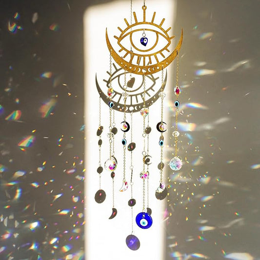 H&D HYALINE & DORA Crystal Suncatcher Evil Eye Sun Catchers for Windows Hanging Indoor Outdoor Home Decor Prism Rainbow Maker