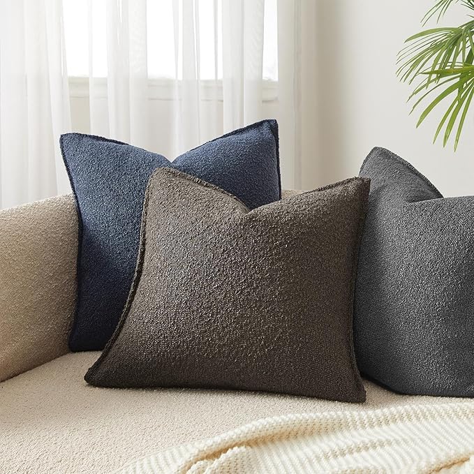 JUSPURBET 22x22 Pillow Covers Set of 2 Decorative Throw Pillow Covers Case for Couch Sofa Bed Soft Boucle Textured Cushion Covers with Hidden Zipper for Home Decor Living Room,Dark Coffee