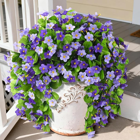 2 Pack Artificial Hanging Flowers, Fake Flowers Hanging Plant Violet Flower, Artificial Faux Silk Spring Flower for Wall Front Door Yard Garden Wedding Outdoor Decoration(Dark Orchid)