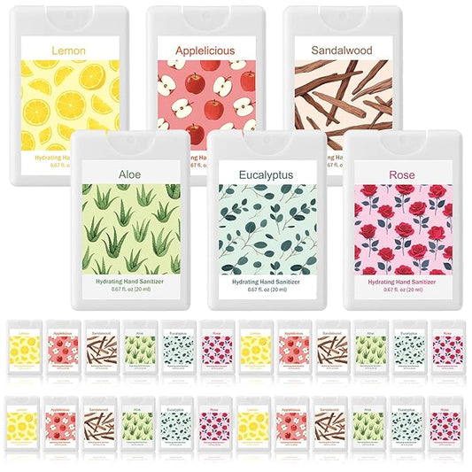 24 Pack Hand Sanitizer Spray Bulk Travel Size Scented Hand Sanitizer Spray Refillable Moisturizing Christmas Stocking Stuffers Gift for Women Men Homeless Care Package Supplies