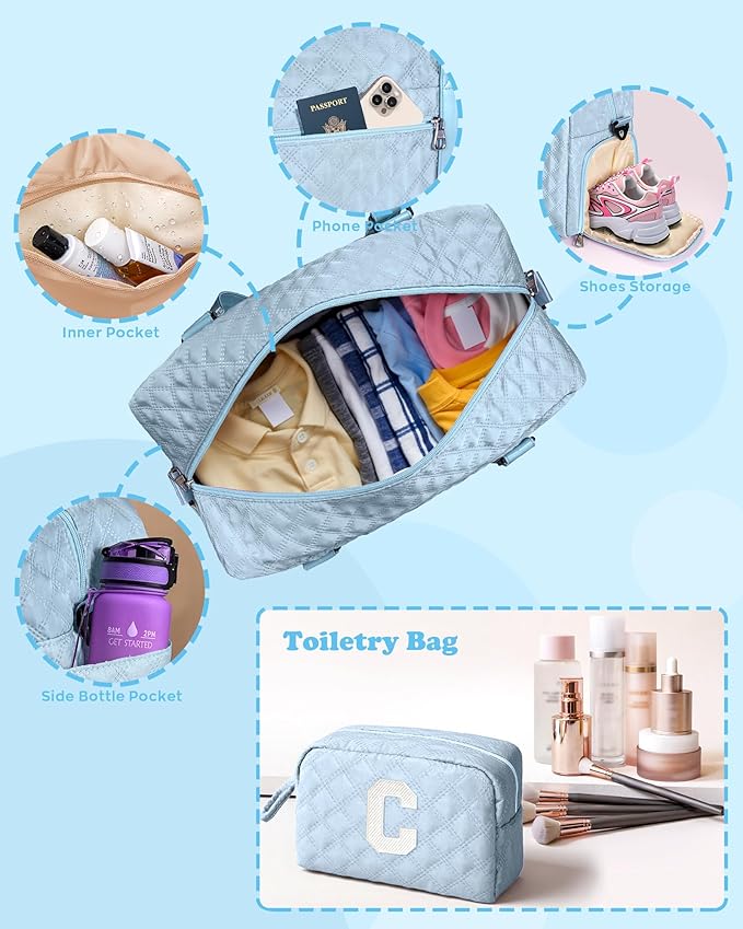 Elilier Personalized Gifts for Girls 8-18 Age, Initial Travel Duffel Bag, Gym Bag, Gift for Kids, Monogram Overnight Bag, Niece Gifts Mother In Law Gifts Birthday Gifts, Graduation Gifts