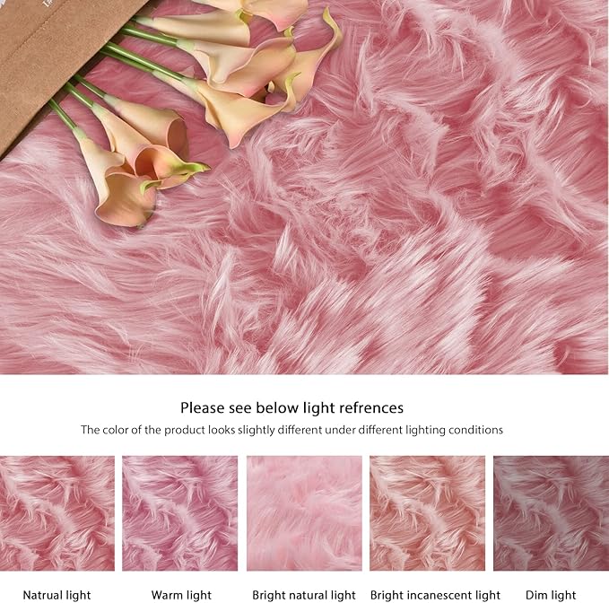 Pink Faux Sheepskin Fuzzy Fur Rugs for Bedroom Washable Shaggy Area Rugs for Living Room 3x5 Nursery Rug