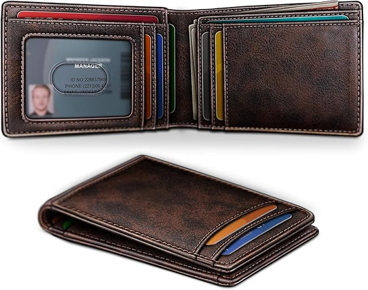 BULLIANT Men Wallet,Slim Leather Wallet Money Clip Magnetic Closure Simplifed Bill Folder 10Cards RFID Blocking 4.3"×3"