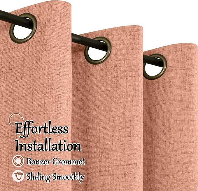Lajode Terracotta 100% Linen Blackout Fall Curtains for Bedroom 95 Inch Long 52 Wide, Extra Long Thermal Insulated Light Blocking Curtains, Noise Refusing Window Drape Each 52x95 Inch 2 Panels