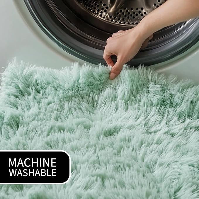 3 ft Round Fluffy Mint Green Rug – Plush Faux Fur Rug for Bedroom, Living Room, or Nursery – Cozy Faux Sheepskin Home Decor