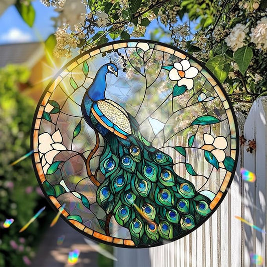 VAIIEYO Peacock Acrylic Sun Catcher Window Hanging Decoration Animal, 7.8 Inch Double-Sided Light Reflecting Ornament for Window, Garden, Porch or Balcony Decor, Housewarming, Gift for Natural Lovers