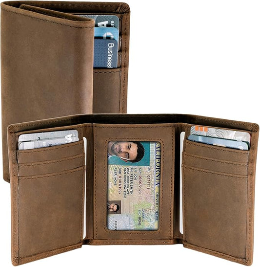 Top Grain Leather Trifold Wallet for Men | Ultra Strong Stitching | Handcrafted Argentinian Leather | RFID Blocking | Extra Capacity Trifold Wallet |Thin and Sophisticated Tri-Fold Design
