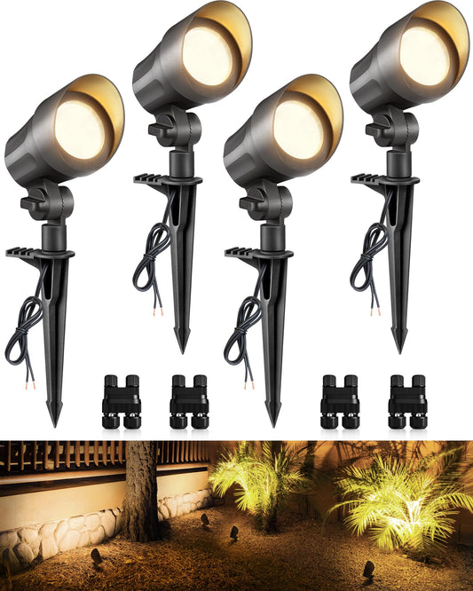 SUNVIE 6W Low Voltage Landscape Lighting LED Spotlights Waterproof Black 4 Pack Model CLWS0604C