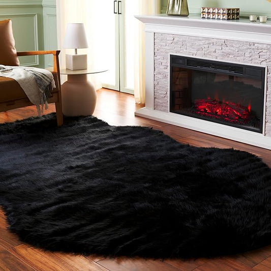 SAFAVIEH Faux Sheep Skin Collection Area Rug - 5' x 8', Black, Geometric Design, Plush 2.4 Inch Thick Ideal for High Traffic Areas in Living Room, Bedroom, Dining (FSS115B)
