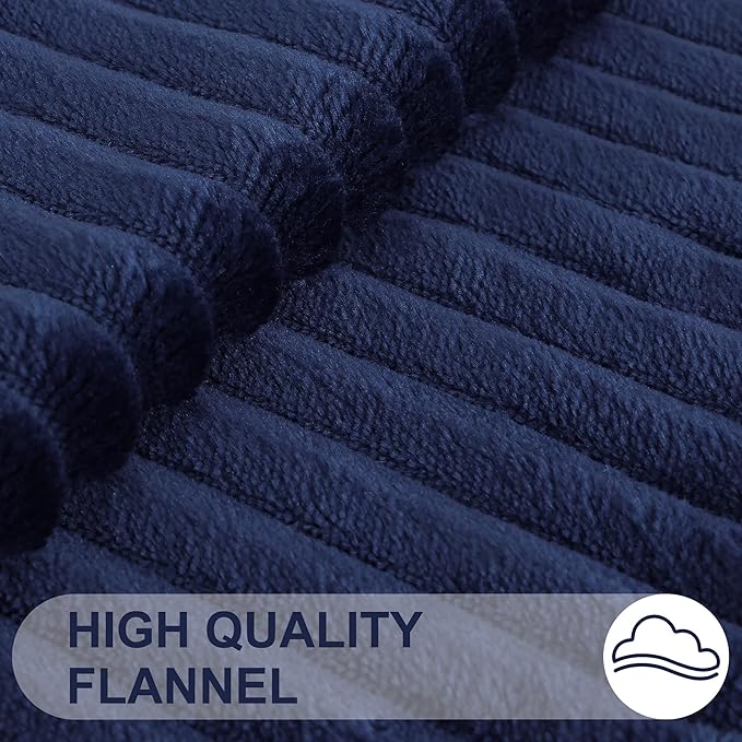 Simmore Decorative Spring Throw Pillow Covers 12x20 Set of 2, Soft Natural Plush Flannel Double-Sided Fluffy Lumbar Pillow Covers for Couch Sofa Living Room, Navy Blue
