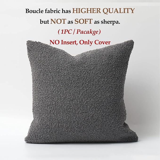 DOMVITUS Luxury Decorative Throw Pillow Cover 18 x 18 Inch Textured Boucle Square Sofa Couch Pillow for Living Room Woven Accent Cushion Case, 1PC, Graphite Grey