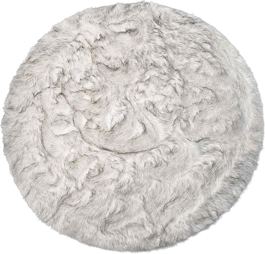 Luxe Gordon Faux Fur Rug with Soft and Fluffy Pile | Machine Washable Living Room Rug with Anti-Slip Backing | Cruelty-Free Area Rugs for Office or Bedroom, Gradient Grey, 6 ft Dia.