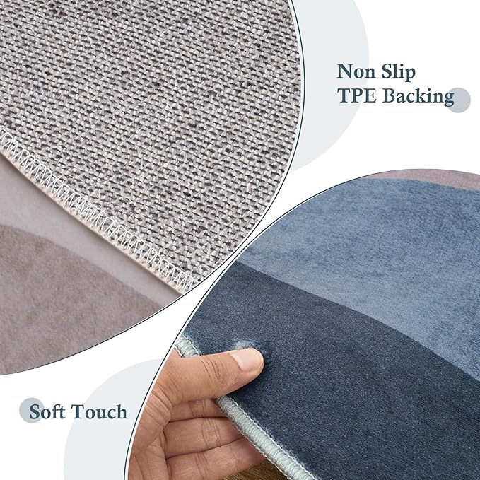 6ft Abstract Round Rugs for Bedroom,Soft Washable Non-Slip Large Circle Rug,Chic Faux Wool Mountain Low-Pile Carpets for Kidsroom/Nursery/Living Room/Classroom(Blue)