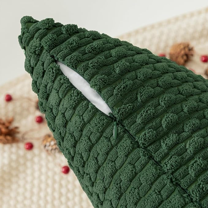 Kevin Textile Christmas Throw Pillow Covers 12x20 inch Soft Striped Decorative Cushion Cases with Hidden Zipper for Couch Sofa Bed 2 Pieces Dark Green