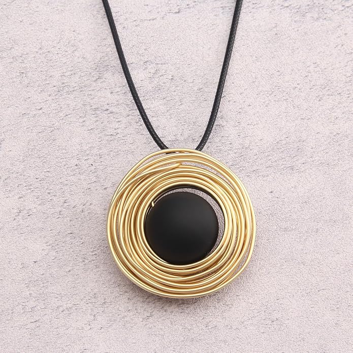 Leather Necklace for Women Boho Choker Necklace Long Cord Leather Pendant Bohemian Neckalce Vintage Alloy Pendant Leather Rope Necklace Wooden Necklaces for Women