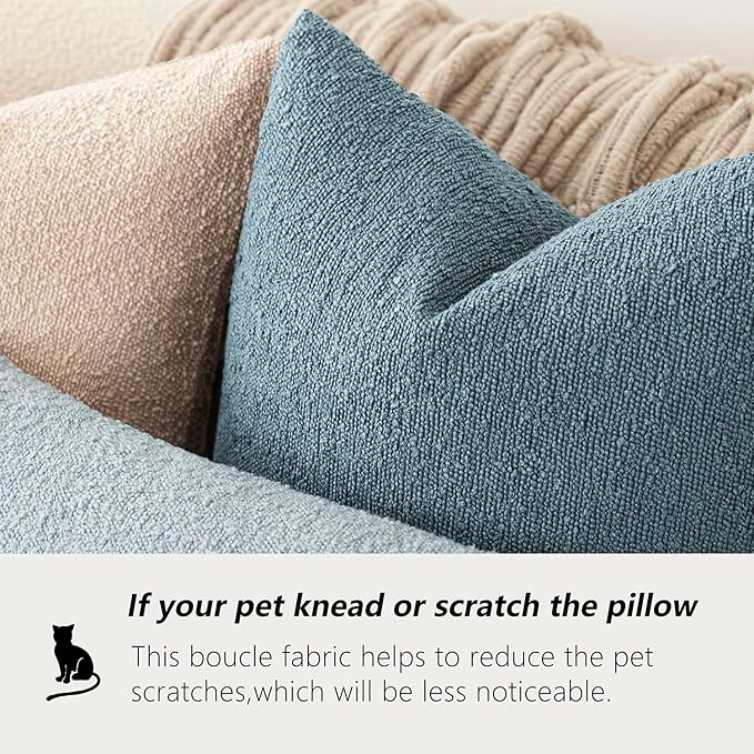 Foindtower Decorative Textured Boucle Throw Pillow Covers Accent Solid Pillow Cases Neutral Soft Cozy Couch Cushion Case for Chair Sofa Bedroom Living Room Home Decor 20x20 Inch,1PC,Misty Blue