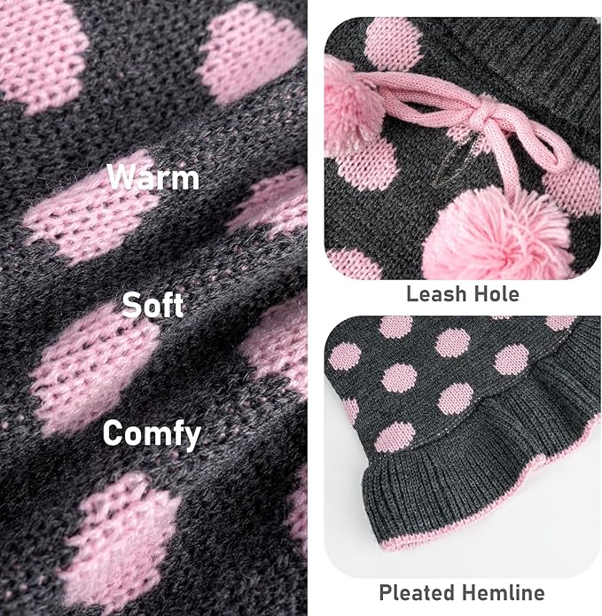 KYEESE Dog Sweater Dress with Leash Hole Turtleneck Dog Sweater for Girl Small Medium Knit Pullover Warm Pet Sweater for Fall Winter