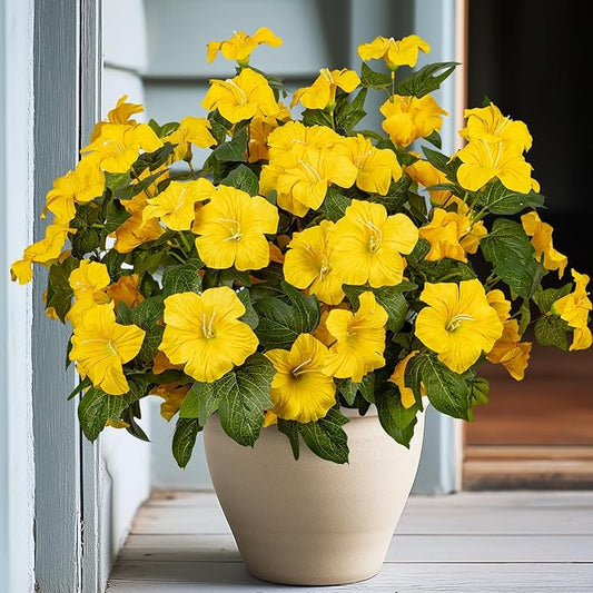 19 Inch Artificial Flowers for Outdoor Indoor Garden Home Decoration,Faux Flower for Home Office Garden Patio Balcony 4 Bundles (Yellow)