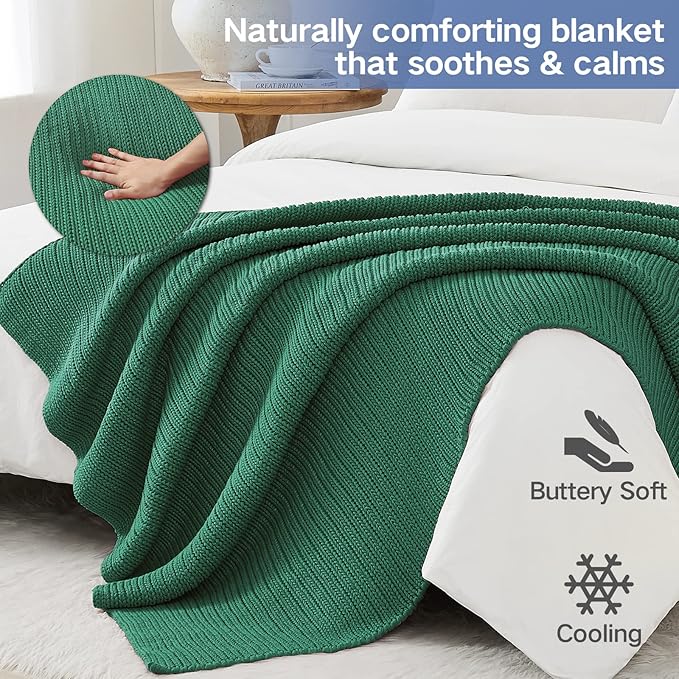 Guohaoi Knitted Weighted Blanket for Adults (Green 48"x72" 12lbs) No Beads Cooling Throw Blanket for Hot Sleepers, Home Decor Breathable Chunky Knit Heavy Blanket Use on Full Size Bed