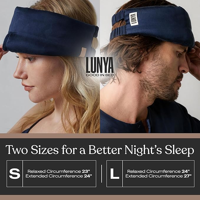 Lunya Weighted Silk Sleep Mask – Mulberry Silk Eye Cover with Cooling Glass Beads, Noise-Reducing Fit, Washable Fabric, and Travel Pouch – Sleeping Mask for Men and Women - Black – Small