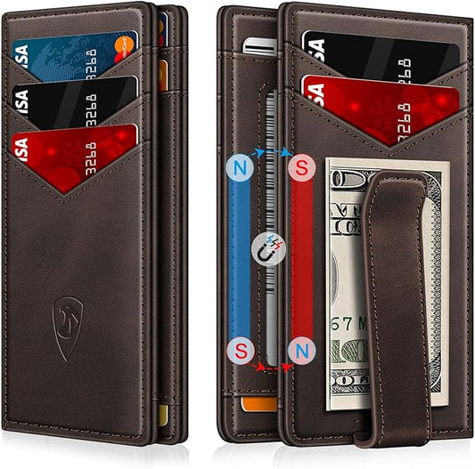 ZALVEX Wallet for Men Slim Leather Wallets for 12-15 Cards, Minimalist Thin RFID Blocking Card Holder with Money Clip & ID Window, Small Bifold Front Pocket Wallet, Gifts for Men