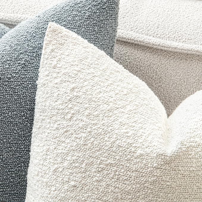 MIULEE 22x22 Inch Decorative Euro Sham Throw Pillows for Bed Set of 2 Textured Boucle Neutral Winter Throw Pillow Covers White Accent Solid Euro Couch Pillowcases Sofa Livingroom Home Decor
