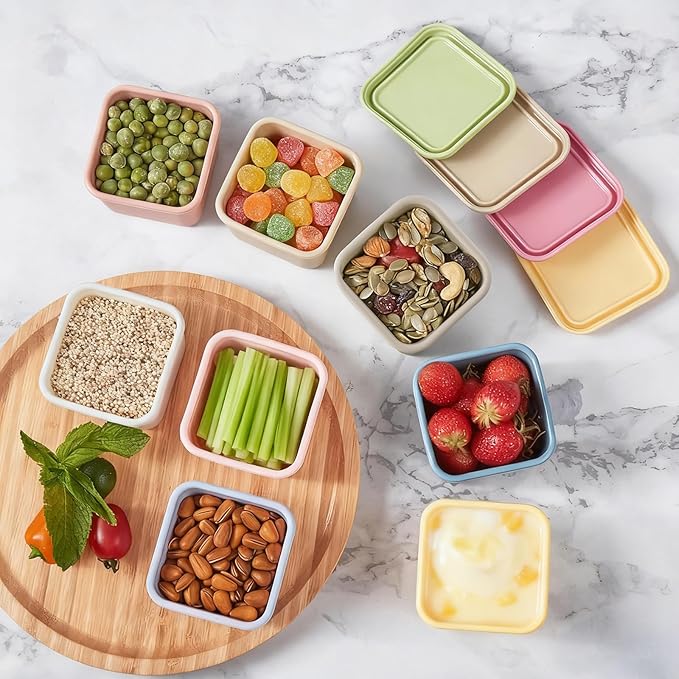 Dobyusf 8-Piece Pure Silicone Food Container Set - Stackable 100ml Storage Boxes, Microwave & Dishwasher Safe, Temperature Resistant (-40°C to 230°C), BPA-Free Food Storage for Salads, Dips, Snacks