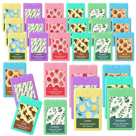 24 Pack Hand Sanitizer Spray Bulk Scented Travel Size Hydrating Hand Sanitizers Power Mist for Coworker Employee Christmas Party Favors Treat Goodie Bags Stocking Stuffers